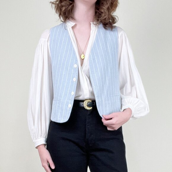 Vintage Reversible Pinstriped Vest Coast Cowgirl Relaxed Fit Oversized Western - Picture 6 of 13